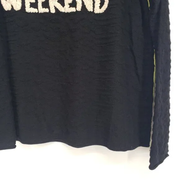 Lisa Todd Hello Weekend Pullover Sweater M Womens Chenille Embroidered Black - Picture 6 of 10
